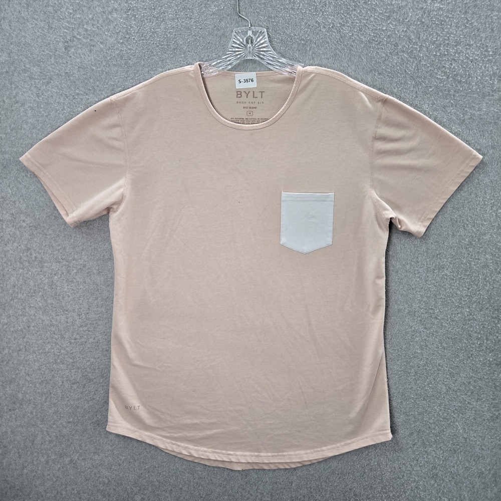 Bylt Men Shirt Medium Beige Drop Cut SS Crew Neck Performance READ
